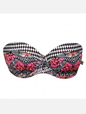 3/$20 La Vie En Rose Aqua Bandeau Bikini Top Black Pink Geometric Strapless XS